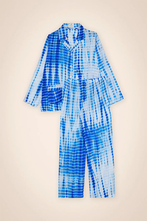 Blue White Tie & Dye 100% Silk Pyjama