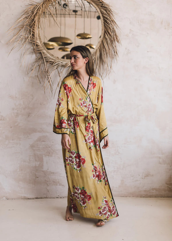 Mustard Floral  100% Cotton Printed Kimono